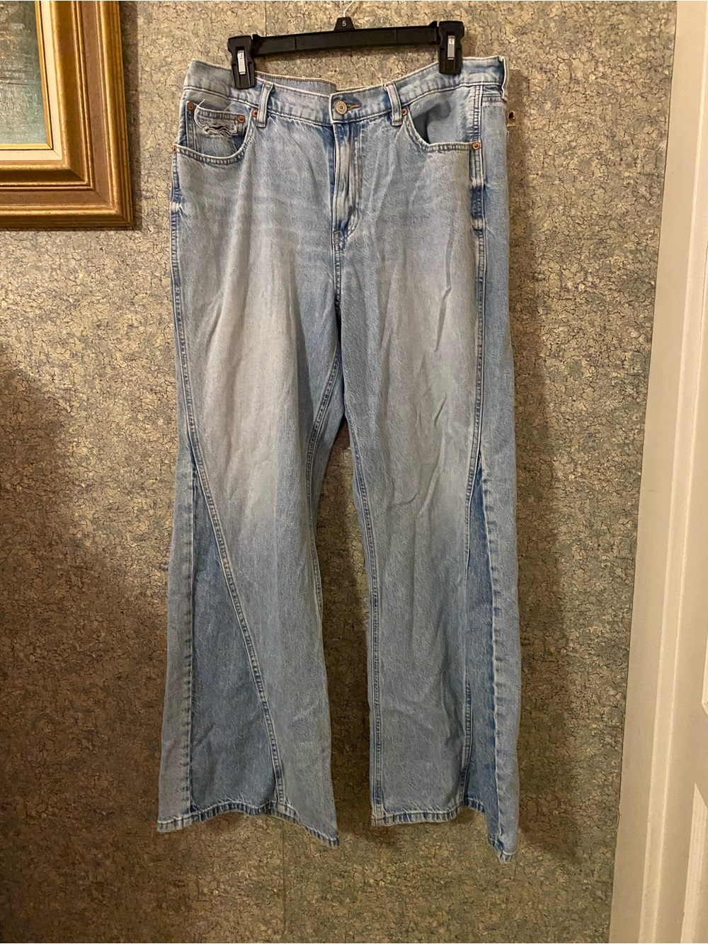 American Eagle low rise baggy flare two toned / cutout / panel leg hippie sz 14